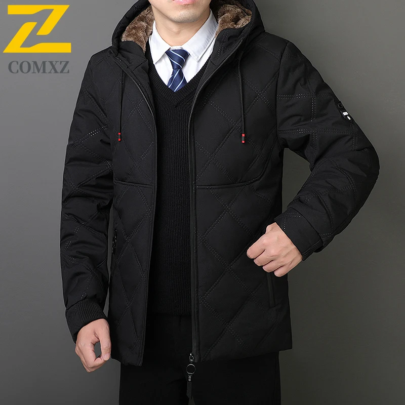 

Зимняя мужская хлопковая куртка -20 ℃ Черное пальто большого размера на подкладке с бархатной подкладкой, морозостойкое черное пальто в стиле ретро, мужская парка с капюшоном среднего возраста