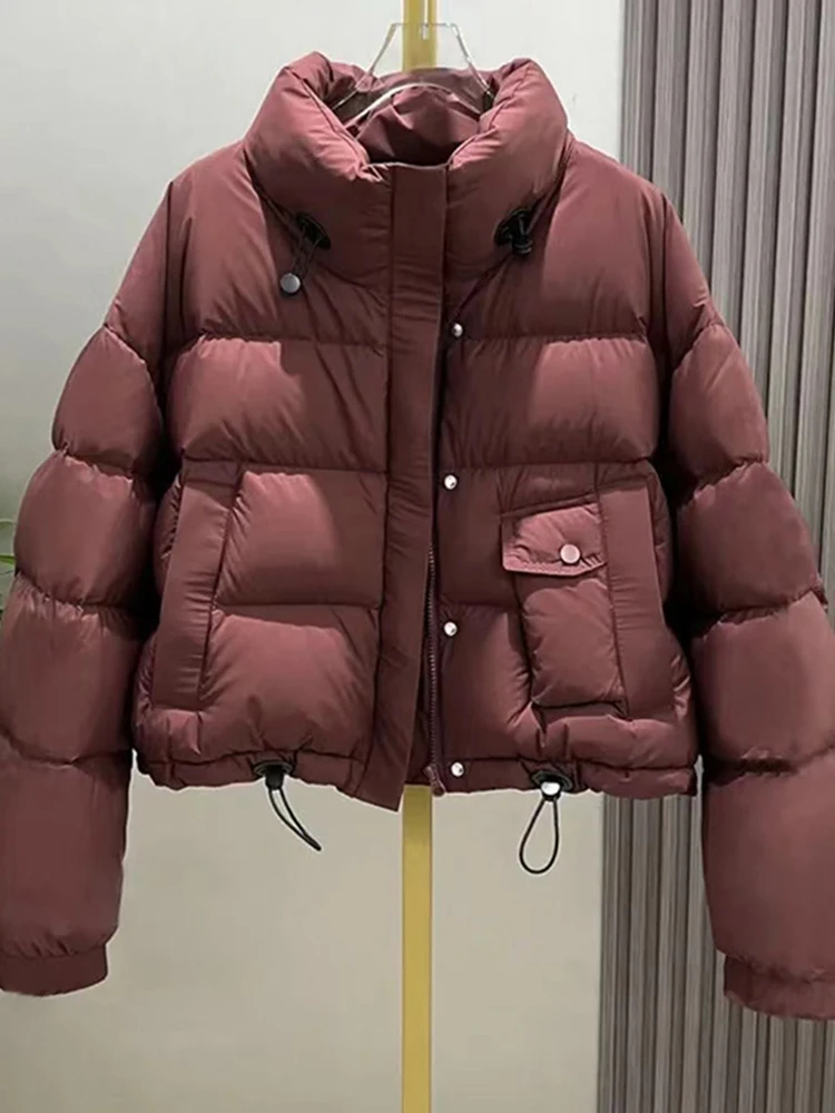 Zoki Vintage Warme Koreanische Parkas Frauen Casual Langarm Winter Puffy Mäntel Lose Einfache Feste Taschen Weibliche Dicke Jacken Neue