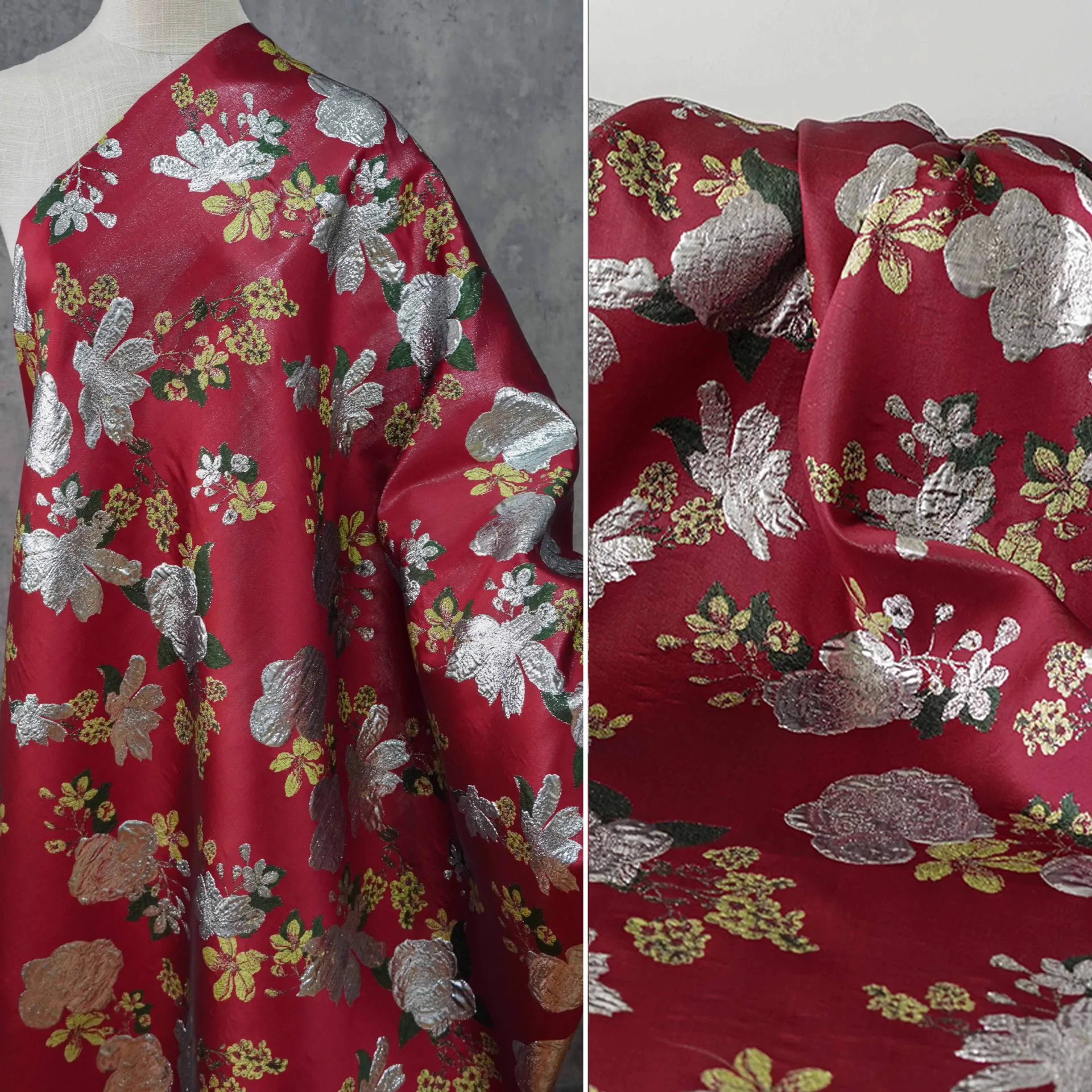 

1 ярд, золото, серебро, шелк, рельеф, большой цветок, тканая жаккардовая ткань, пальто своими руками, верхняя одежда, костюм, сумка, дизайнерская ткань для пэчворка