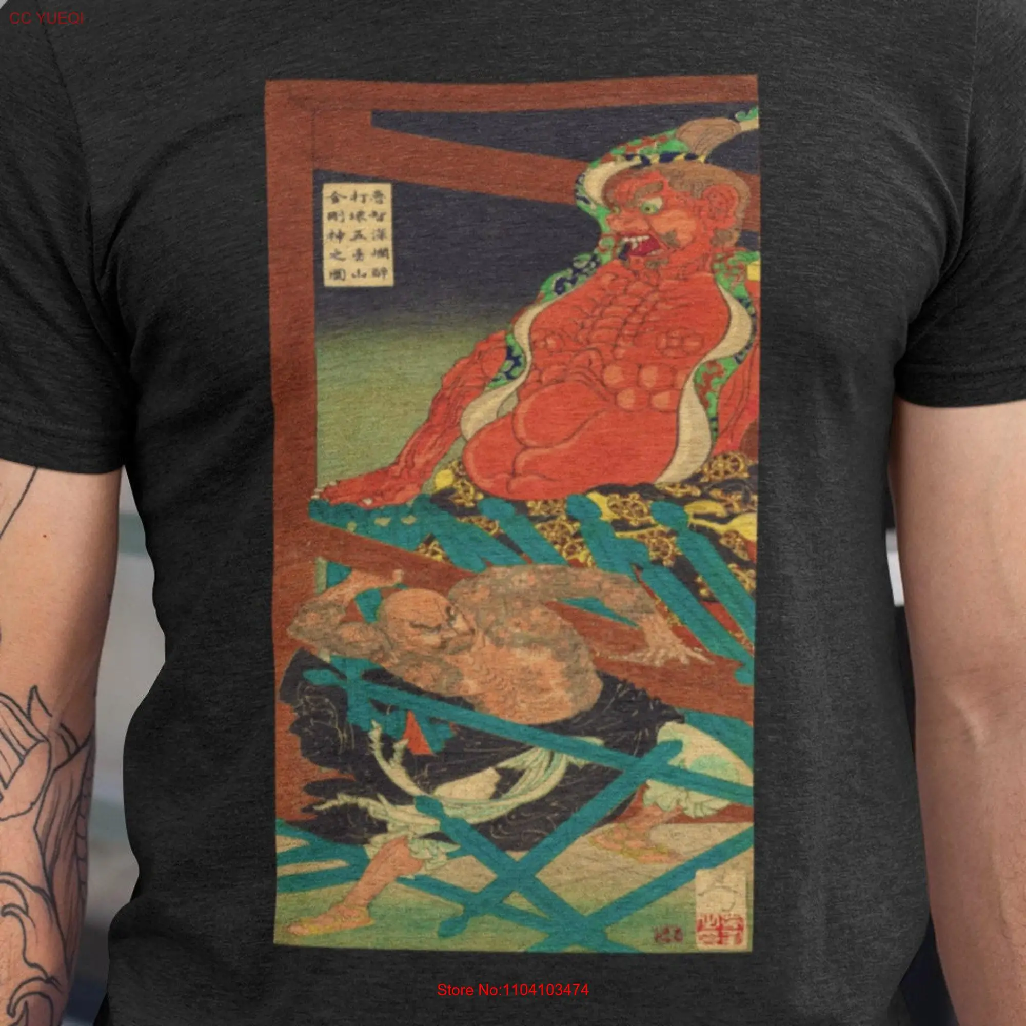 Samurai Demon Battle T Shirt Oni Devil long or short sleeves