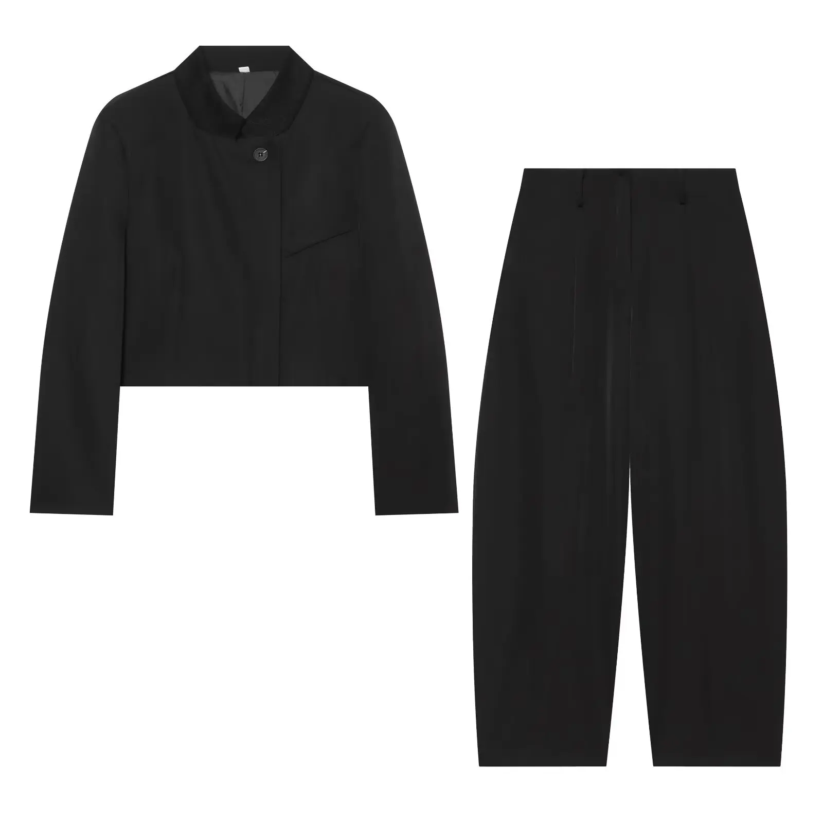 BSAY 2026 Neues Damen-Set mit Stehkragen-Blazer und Ballonhose, Ein-Knopf-Verschluss, Hohe Taille, Locker Geschnitten, Lässiges Büro-Zweiteiler-Outfit – Detail 3