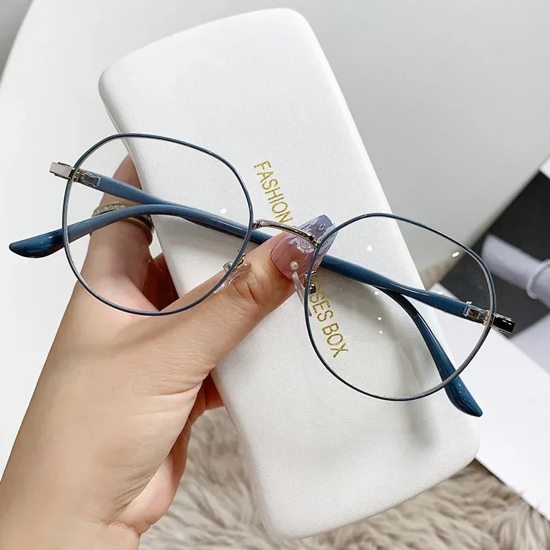 2024 Women Anti Blue Light Computer Glasses Ins Metal Round Glasses Decor Round Glasses Black Metal Spectacle Frame 0 Diopter