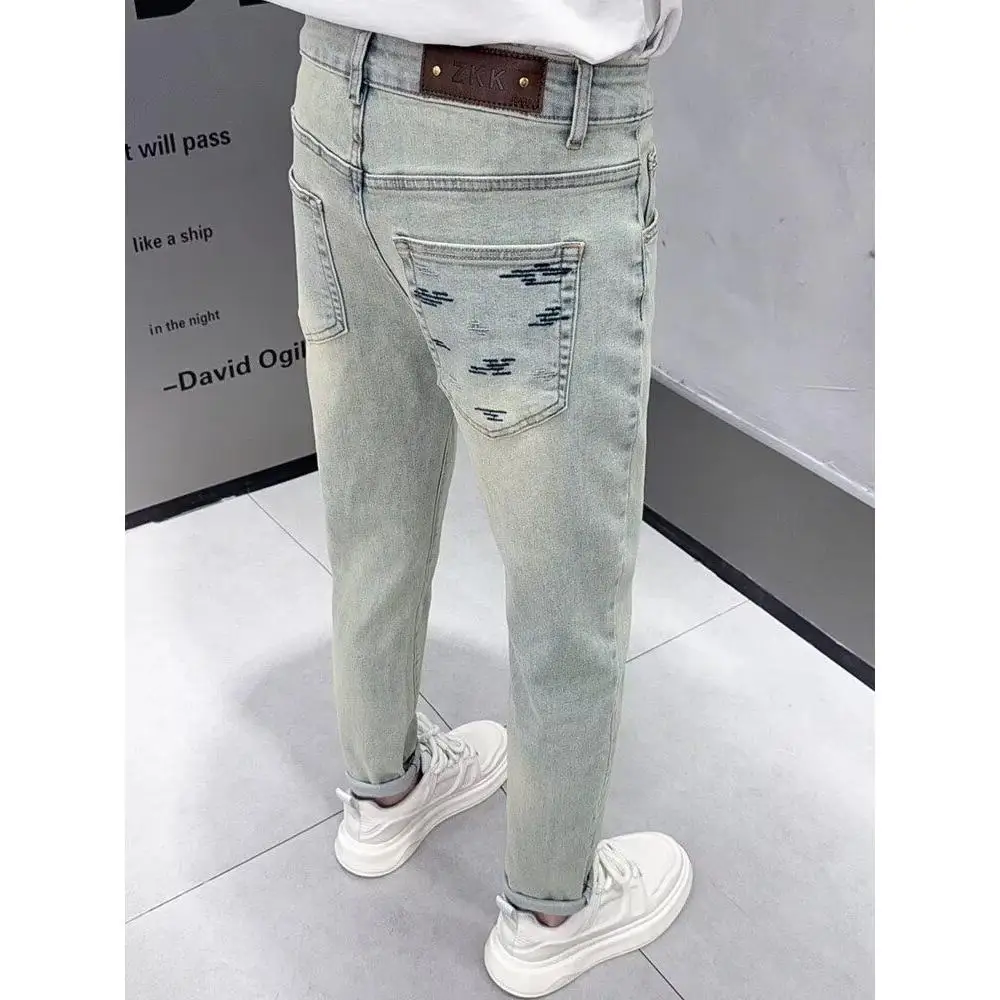 

Мужские джинсы в стиле ретро, приталенные, эластичные, универсальные, модные, весна-лето, новые, молодежные, джинсовые брюки