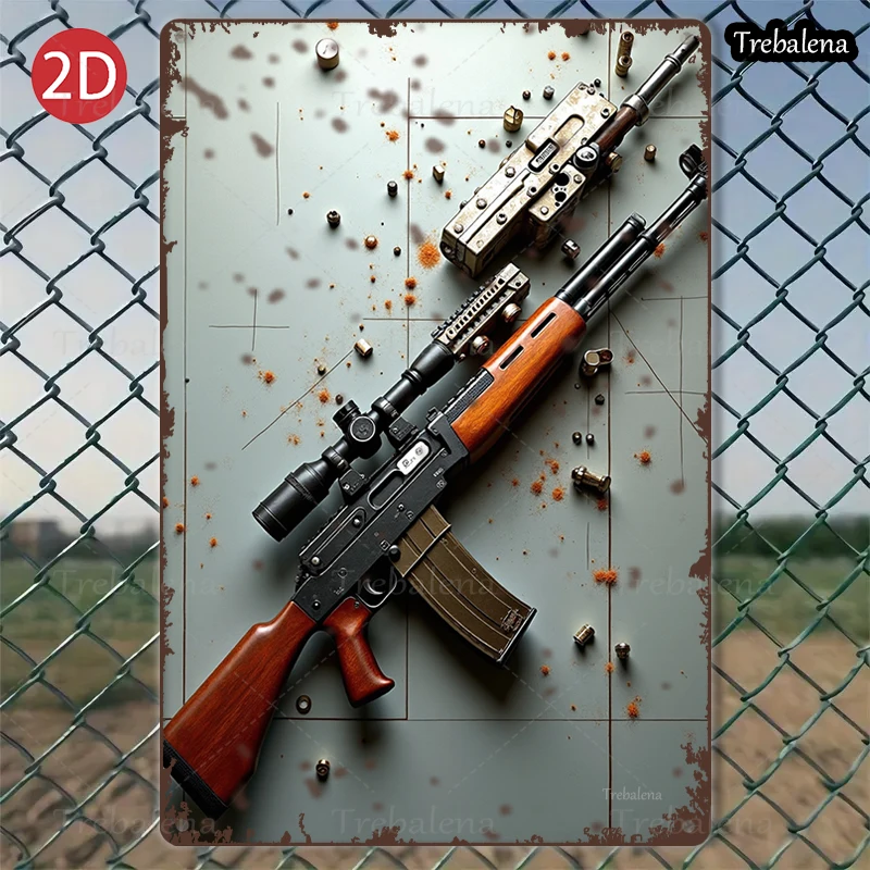 

1PC 2D Flat 8*12inch Metal Sign Retro Gun Art Vintage Metal Sign Wall Decor