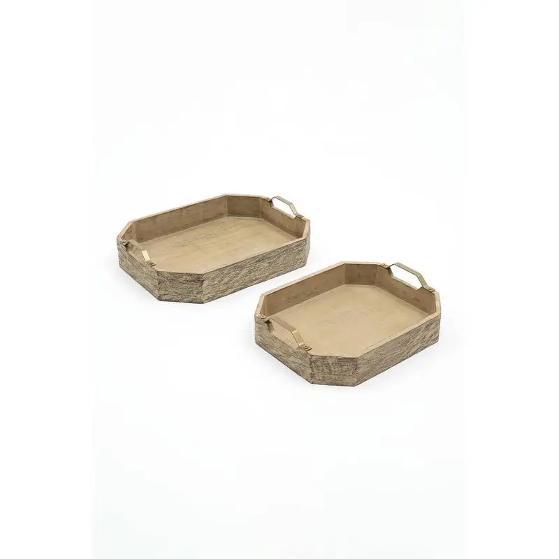 مجموعة من صواني تقديم خشب المانجو المثمنة، مقاس 15 × 12 × 3 بوصة، مثالية للترفيه والديكور المنزلي