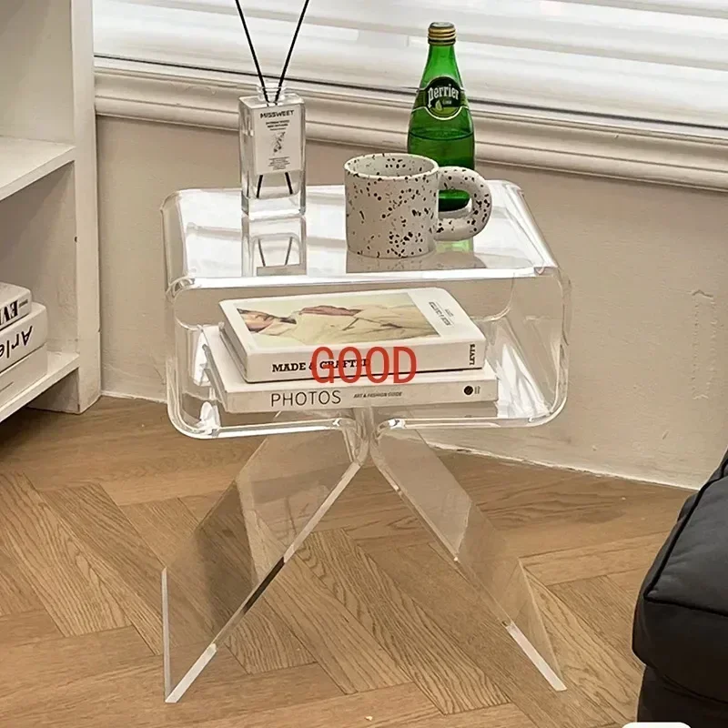 

coffee table Acrylic Clear Side Cabinet Modern Bedside Table Living Room Sofa Side Table Storage Cabinet Home Decor
