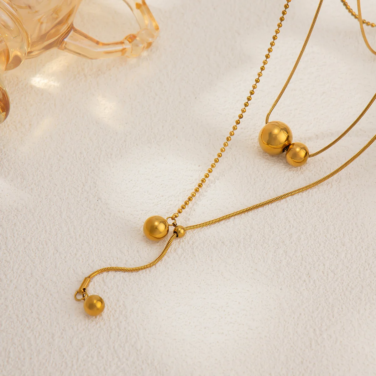 Necklace Versatile Snake Chain Round Bead Pendant Tassel Stainless Steel Premium Chic Women for Summer Resort Party