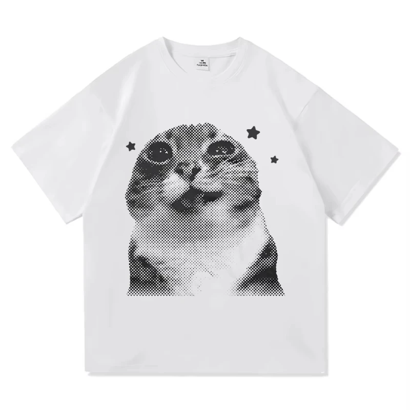 

Y2k Funny Cat Meme T Shirt Clothing Harajuku Tops O-neck Short SleeveTshirts Girl Harajuku Anime Cartoon Cat Female Summer Tops