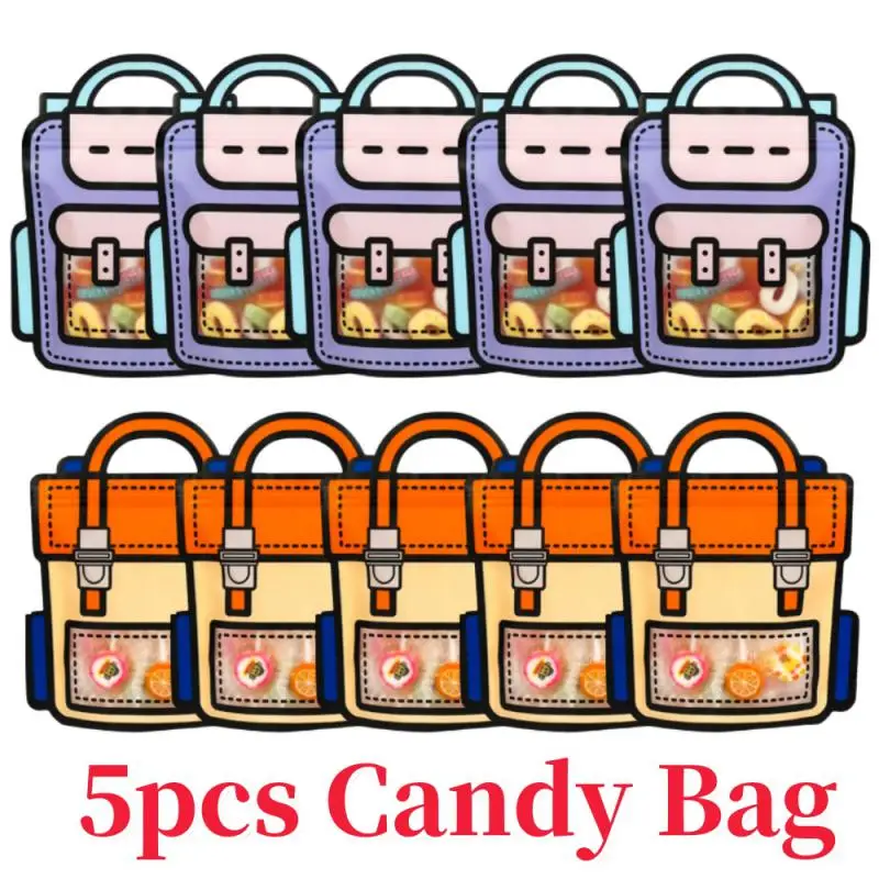 5PCS Creative Gifts Packaging Bags Cartoon School Bag Shape Candy Snack Self-lock Bags For Kids Birthday Party Decors Gifts