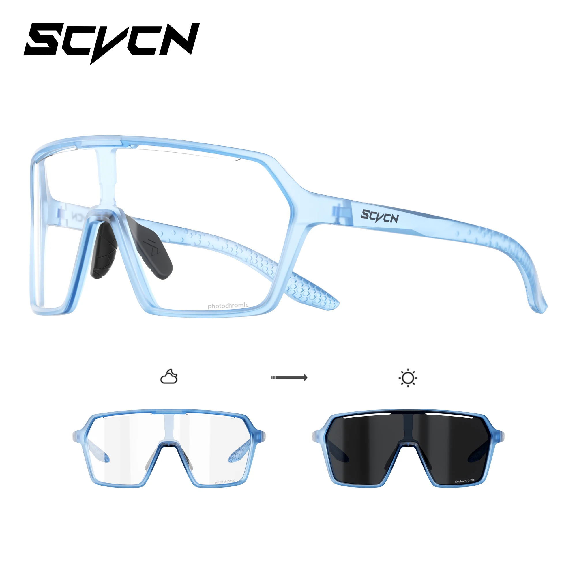 SCVCN Photochrome Sonnenbrille für Herren, Fahrradbrille UV400n, Damen-Fahrbrille, MTB-Rennrad-Sportbrille, Laufbrille