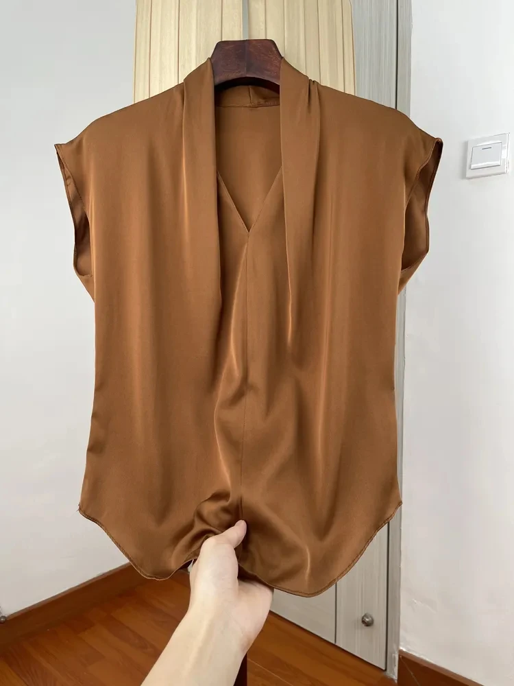 

2025 Blusas Mujer De Moda Summer Blouses V-neck Sleeveless Solid Color Shirts Vintage Oversized Tops Office Lady Chic Blouse