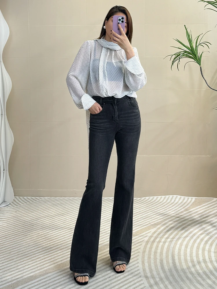 

Джинсы-клеш Tangmi из мягкого денима с высокой талией для женщин: модные, удлиняющие ноги, стройнящие, универсальные, повседневные, с высокой эластичностью