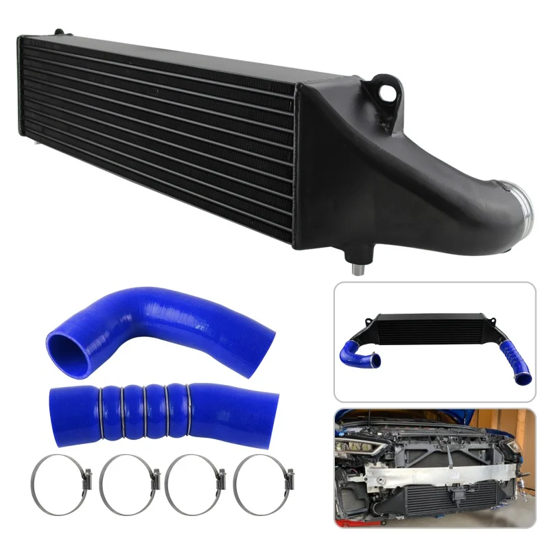 Front Mount Competition EVO1 Tube-Fin Pressure Boost Black/Blue/Red Silicone Hose Clamps Intercooler Kit For Audi RS3 8V TTRS 8S