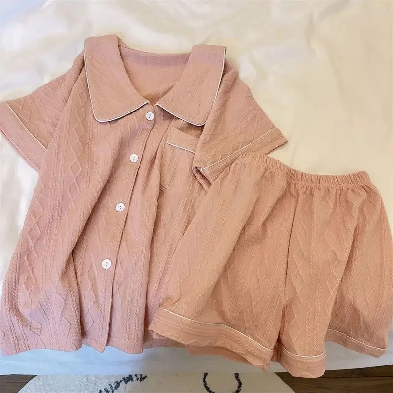 Pajama Sets Women Sweet Peter Pan Collar Short Sleeve Girlish Summer Homewear Korean Style Casual Loose Sleepwear Students Chic