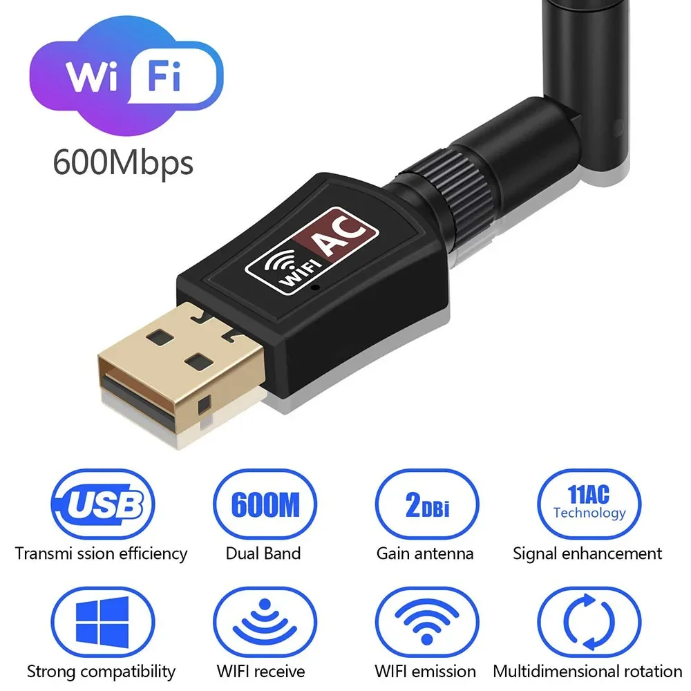 AC 600M Faster Wireless WIFI USB Adapter Dual Band  Wireless USB Dongle Antenna Network Adapter For Tablet Laptop Destop PC