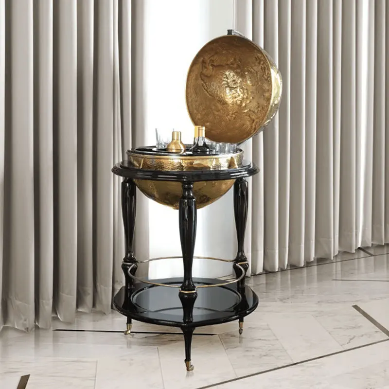 Light Luxury Modern Round Wine Cabinet With Pure Copper Design Solid Wood Artistic Globe Decorative Cabinet