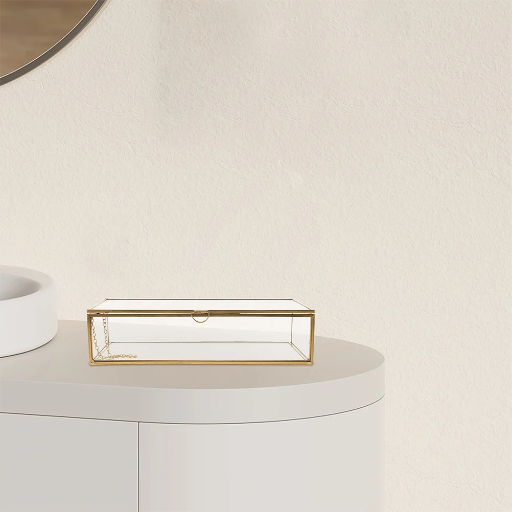 

Vintage Glass Jewelry Box Rectangle Lid 5.7x3.5x2.1 Transparent Storage Display Case Decorative Jewelry Organizer Trinket Holder