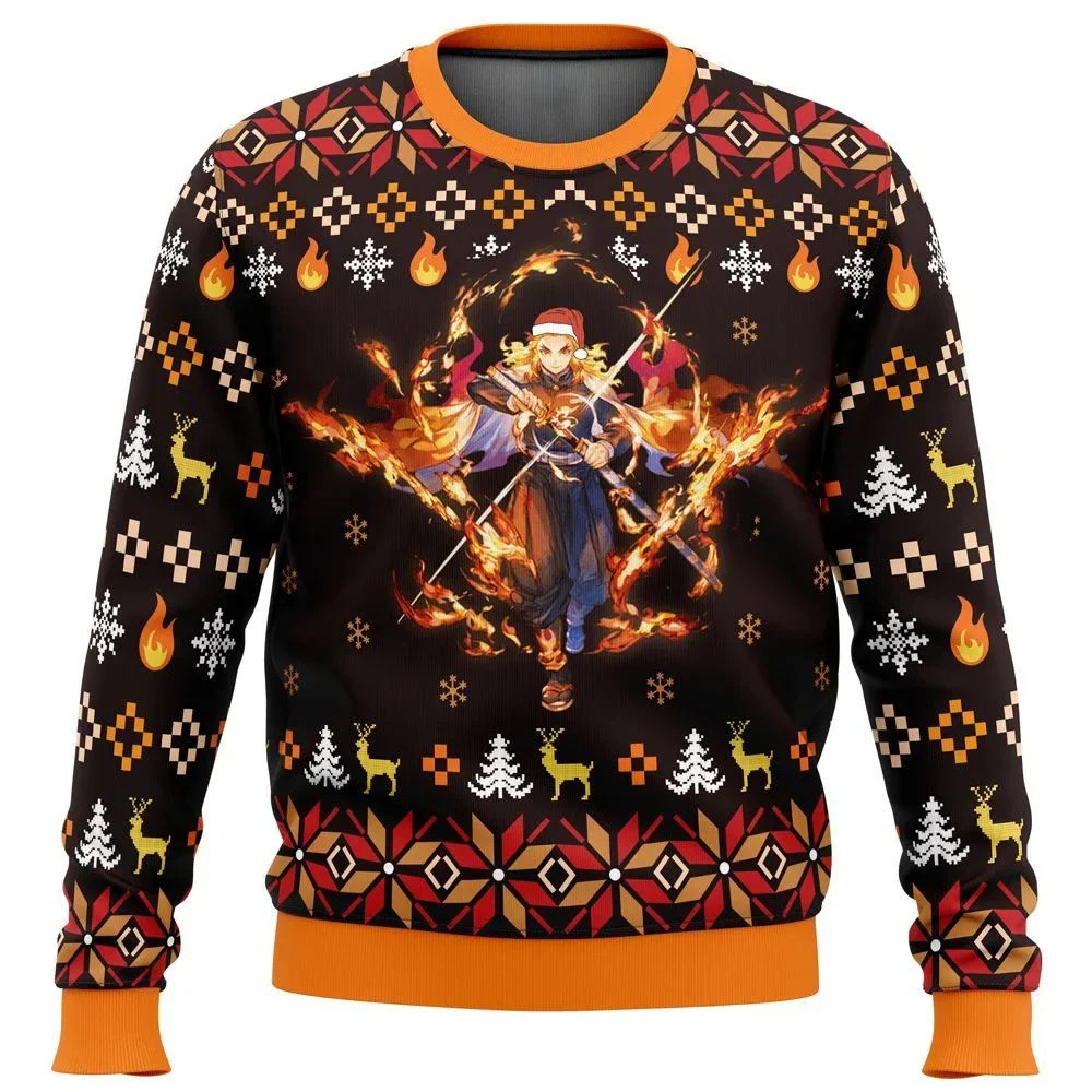 Men 3D Sweatshirt And Top Autumn And Winter Clothing Fire Rengoku Demon Slayer Christmas Sweater Gift Santa Claus Pullover