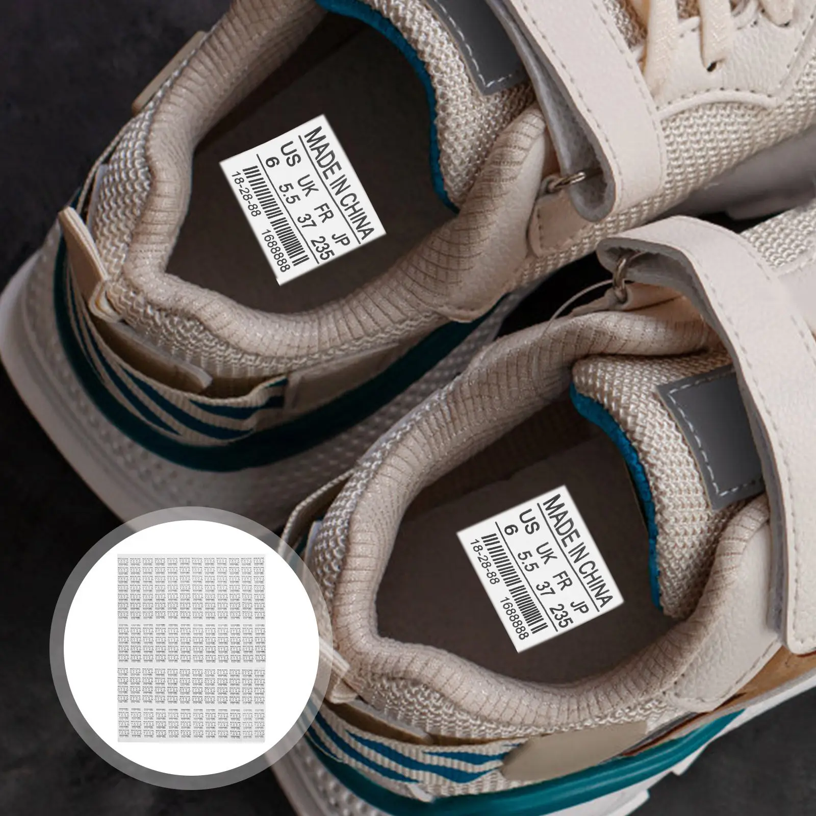 

4 листа самоклеящихся этикеток для обуви: несмываемые, износостойкие номерные наклейки для маркировки обуви, для розничной торговли, демонстрации и хранения по размерам