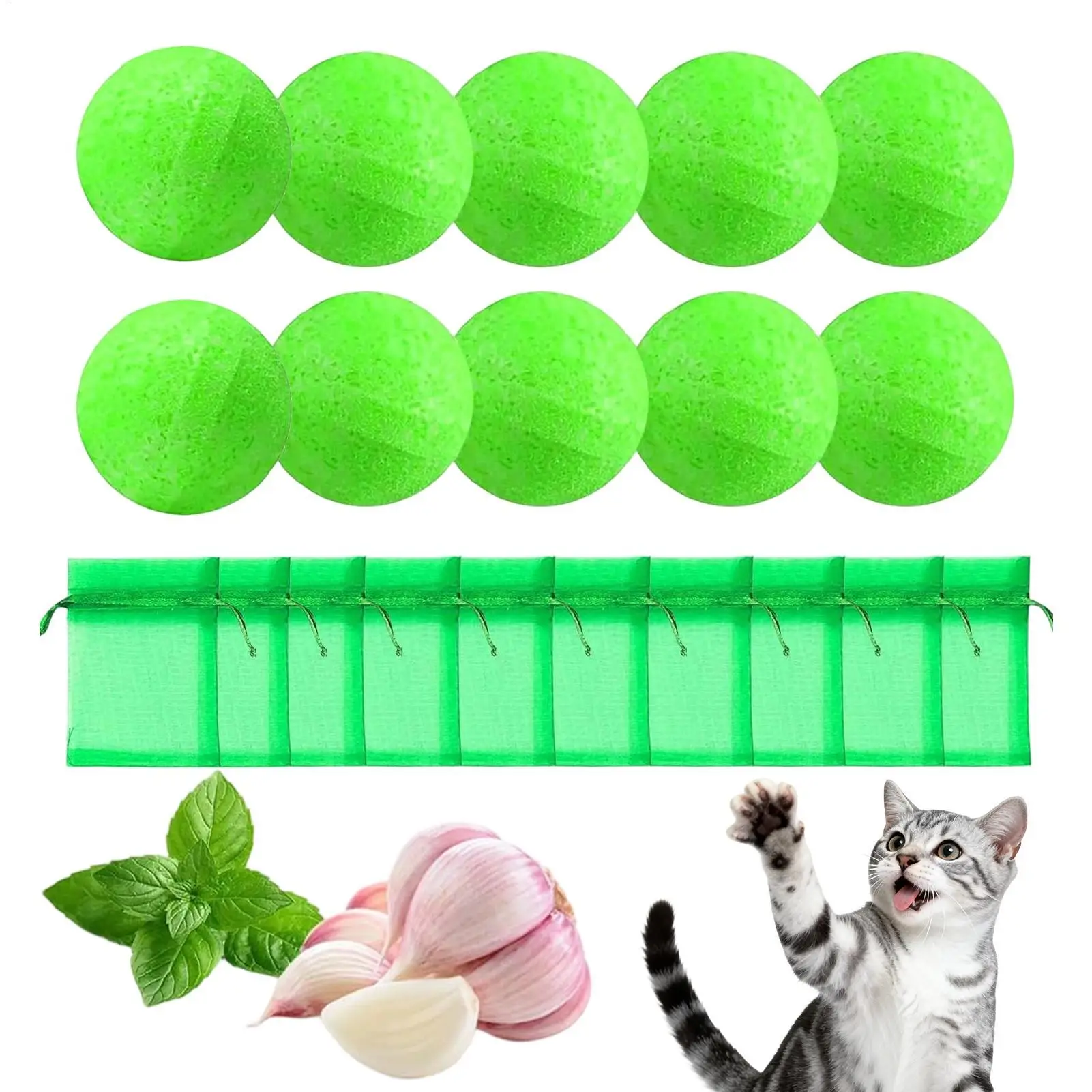 Outdoor Cat Oil Balls 10 Pieces Natural Peppermint Long-Lasting Ball Keep Cats Off Yard For Outdoor Yard Garden Lawn Patio