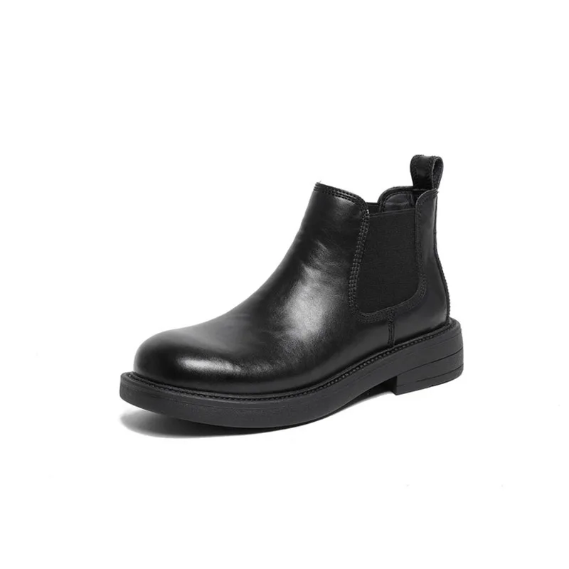 

Leather Chelsea Boots Round Toe Low Heeled Women's Shoes Black Color Phoentin FT4266