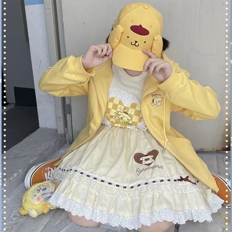 Sanrio Cinnamoroll Kuromi Melody Sweater Pompom Purin Lolita Coat Girl Women Sweet Hooded Spring Autumn Cosplay Thin Style Warm