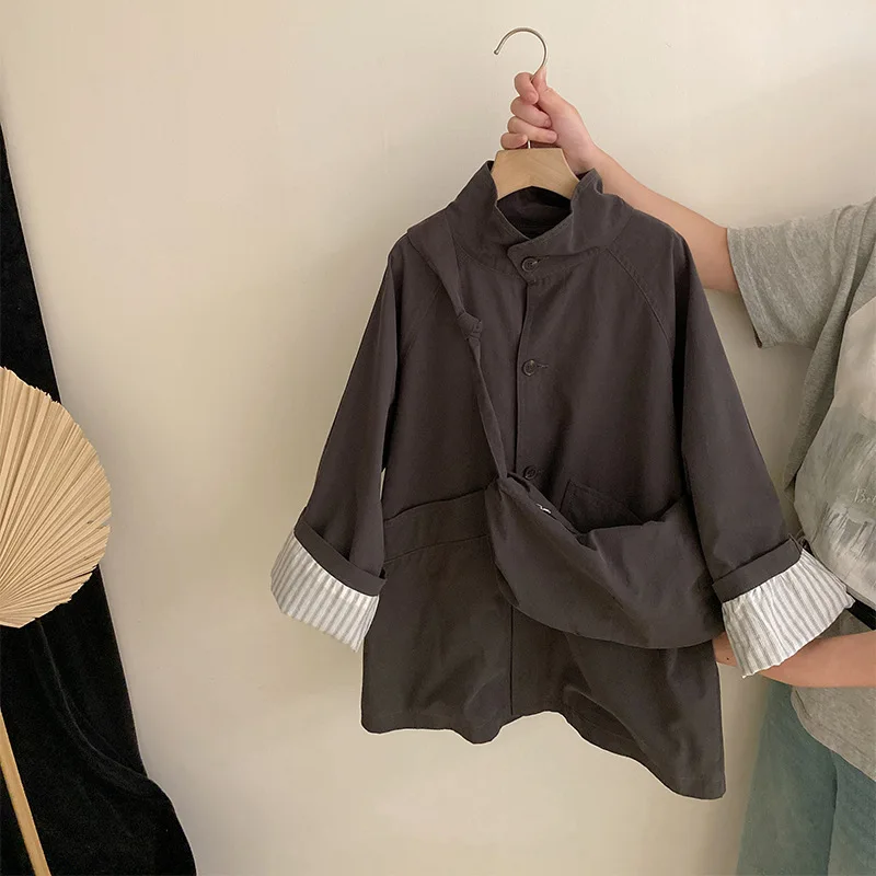

Girls Coat 2025 Autumn New Children's Clothing Korean Style Girl Baby Loose Solid Color Trench Coat Casual Simple All Match
