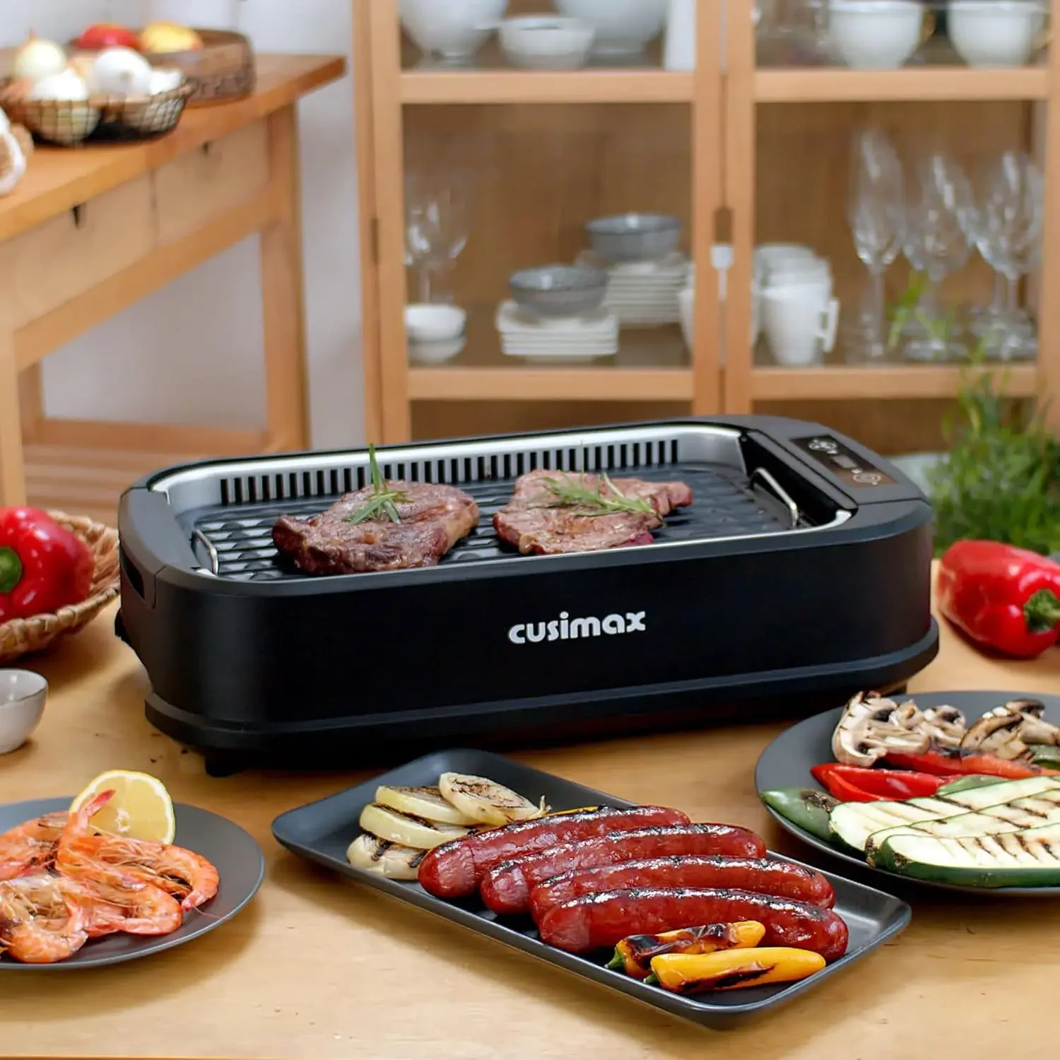 Grill Indoor, CUSIMAX Electric Grill, 1500W Grill Portable Korean BBQ Grill with LED Smart Display & Tempered Glass Li