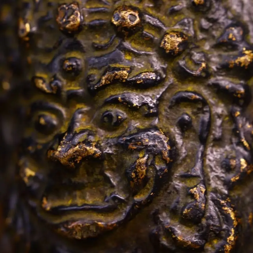 

3"Old Nepalese temples Old Bronze Cinnabar Mahakala Buddha Head Buddha Card Pendant Amulet Dharma Town house Exorcism