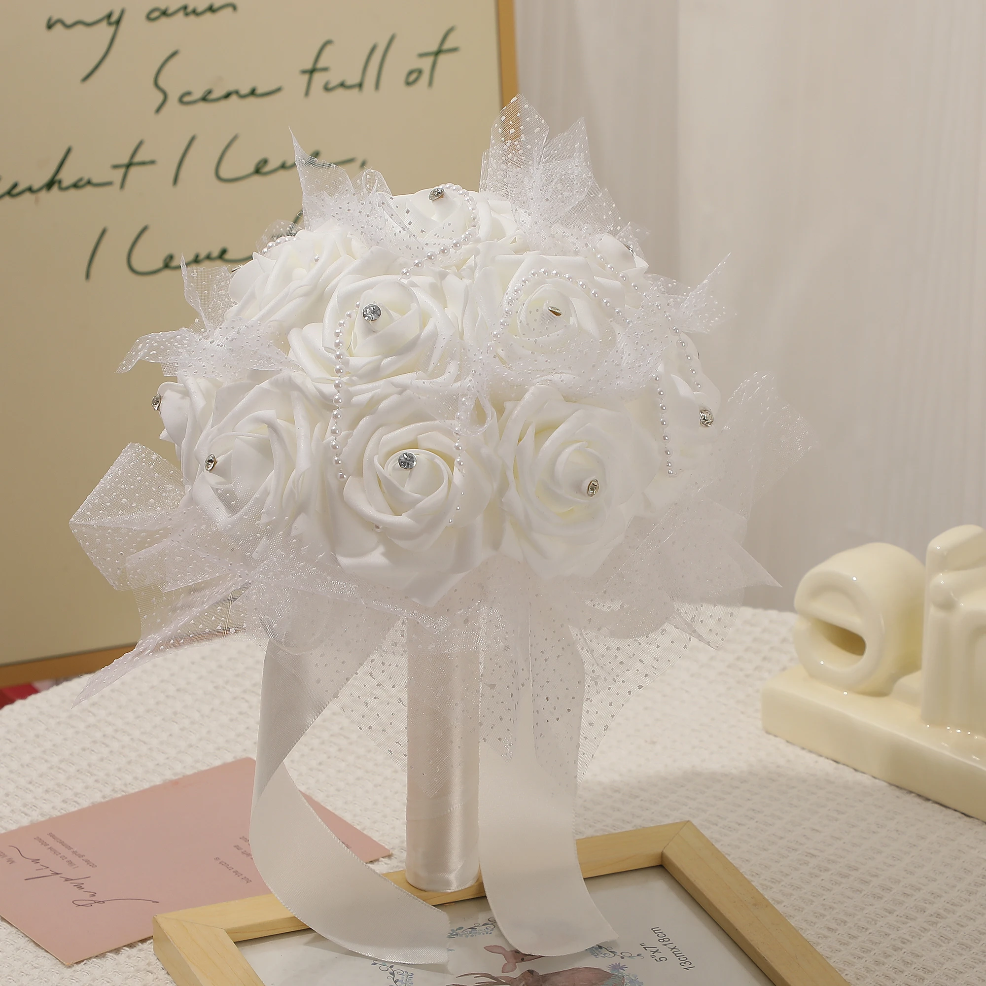 Elegant White Artificial Flower Bouquet for Weddings Birthdays Graduations Home Decor Sparkling  Bridal Flower