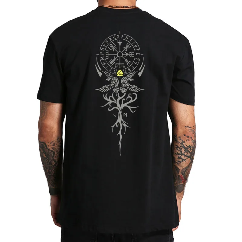 

The Vegvisir T-shirt Pour Avec Inscription Runes Viking Rabe Raven Yggdrasil Weltesche Valhalla Rising Walhalla Tshirt