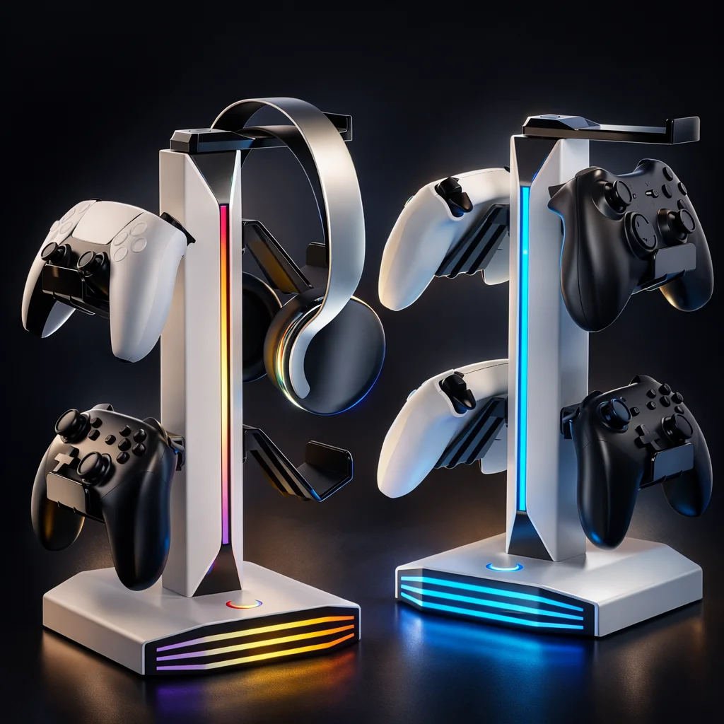 

Держатель игрового контроллера RGB с 7 режимами освещения, подставкой для наушников, 2 USB-зарядками и 1 Type-C для PS5/PS4/Xbox/Switch Pro