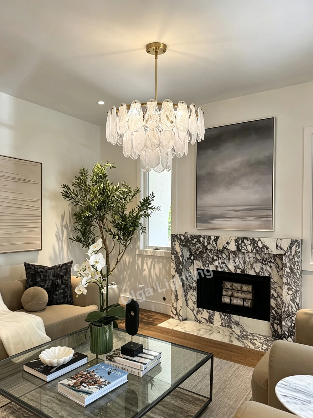 French Style Modern Cloud Mist Glass Chandelier Led Fashion Light Fixture for Bedroom Living Room Elegant Lamps Store Decor