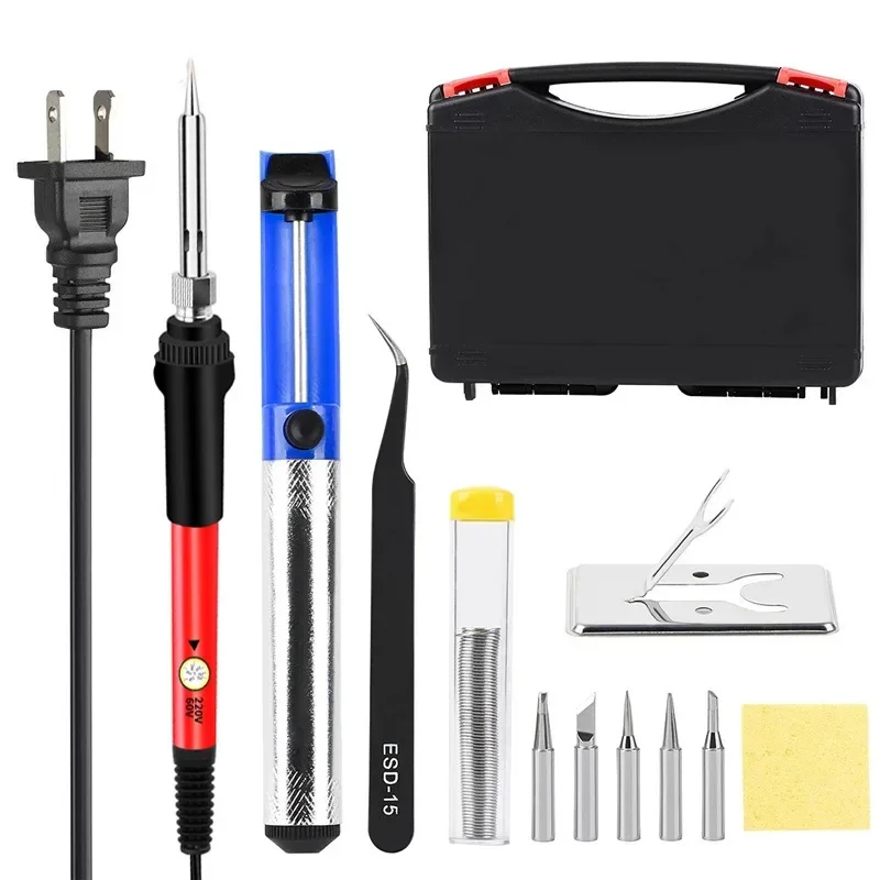 

60W 110V adjustable temperature electric soldering iron welding set with bracket, tin wire toolbox combination