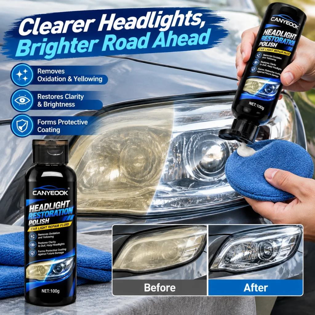 CANYEOOK Headlight Repair Cream 100g, Renewal Liquid for Foggy Yellowed Lamps, Remove Oxidation, Restore Clarity