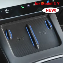 Wireless Charging Silicone Pad For Tesla Model 3 Y Carbon Fibre Central Control Charger Protector Cover Non-Slip Mat Accessories
