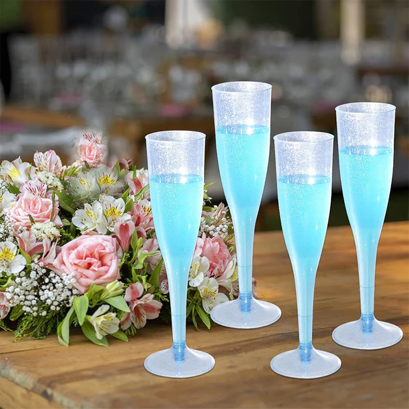 5Pcs Disposable Plastic Tall Cup Purple Blue Champagne Cup Wedding Birthday Party Supplies Bar Drink Red Wine Ice Cream Cup