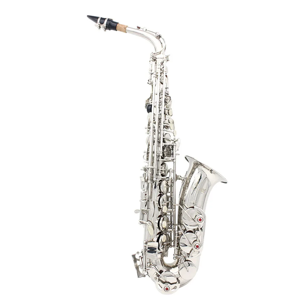 SLADE Eb Alto Saxophone Silver E Flat  Brass Body Carved White Shell Button Sax with Case Strap Gloves Reeds Accessories Set