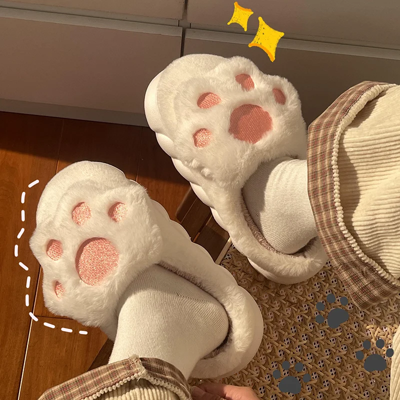 Cute Cat Claw Cotton Slippers Winter Women Non Slip Indoor Household Warm Lovely Rabbit Cow Frog Funny Animal Plush Slippers