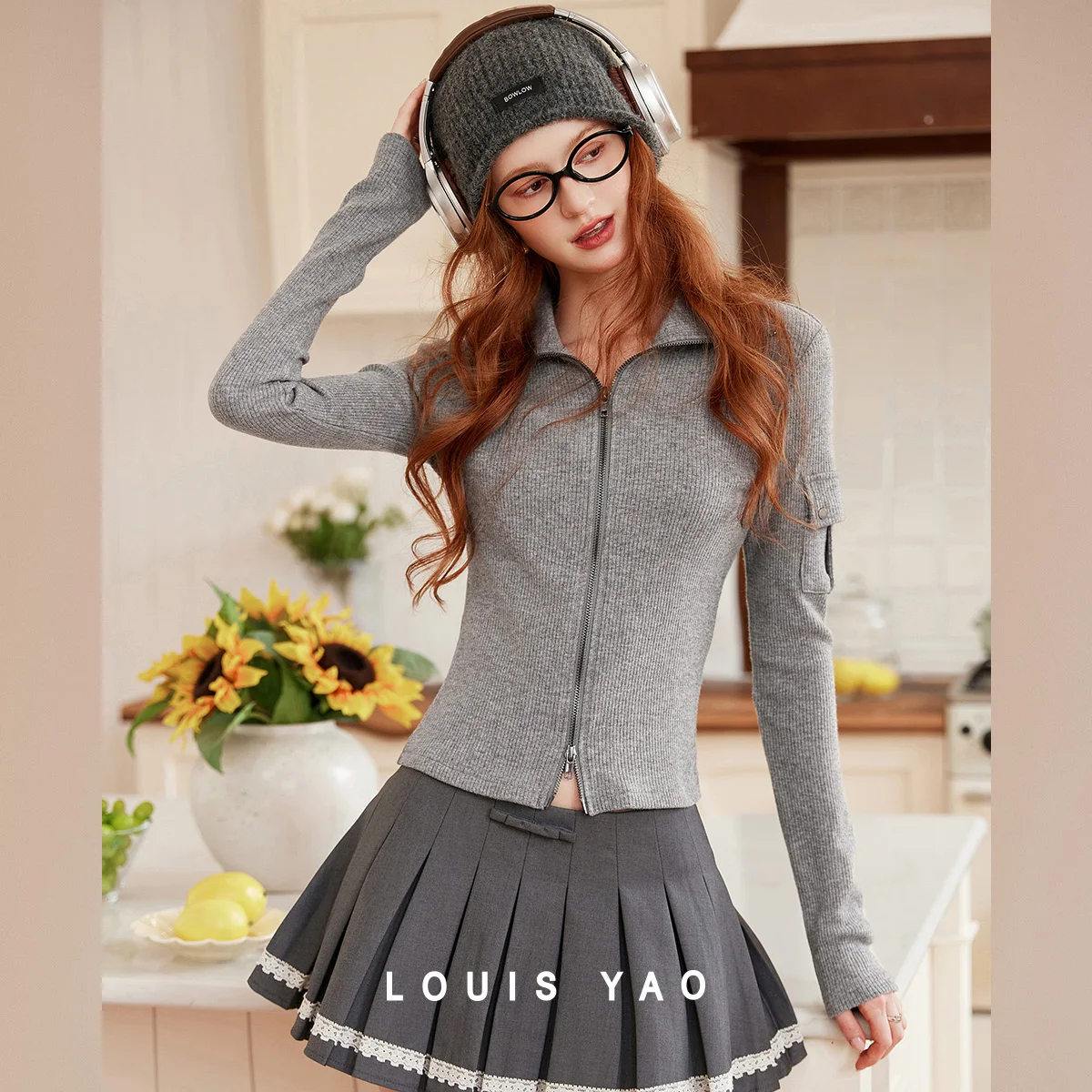 

LOUIS YAO Casual Stand Up Collar Zipper Women's T-shirt 2025 Autumn/Winter Fashion Long Sleeve Thick Micro Elastic Cardigan