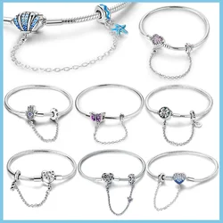 Pulsera de plata de ley 925 con forma de concha de océano, cadena de hueso de serpiente, compatible con abalorios originales, regalo de joyería artesanal para mujer