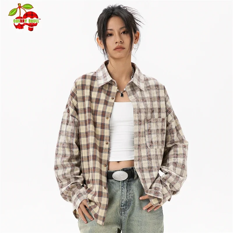 Women\'s Elegant Blouse Cotton Plaid Shirts Jackets Middle-aged Fashion Women\'s Clothing 2024 Sales Couples Shirts and Blouses