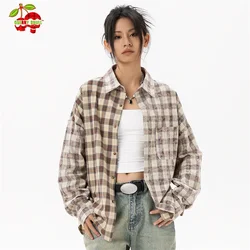 Women's Elegant Blouse Cotton Plaid Shirts Jackets Middle-aged Fashion Women's Clothing 2024 Sales Couples Shirts and Blouses