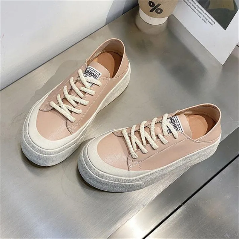 Sneaker Loafers Women Genuine Leather New Platform Lace-up Women Spring Shoes Fashion Flat Ladies Sneaker Shoes 35 40