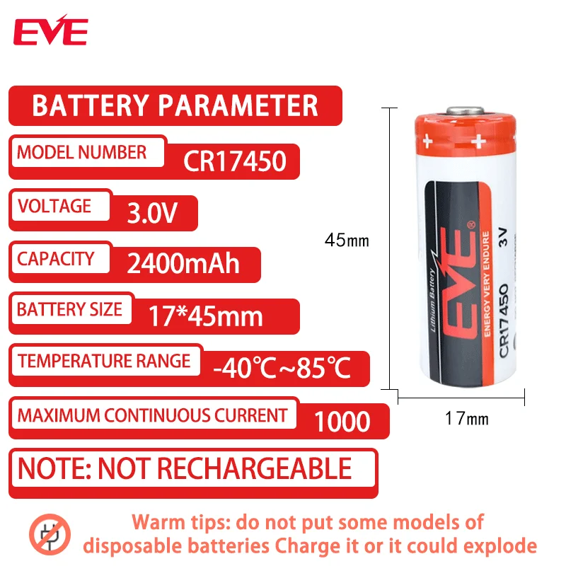 CR17450- Adding SM connector 3V lithium battery for water meter smoke alarm GPS locator industrial control servo driver