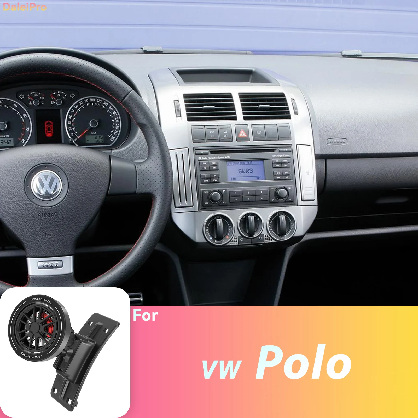 Custom Fit for Volkswagen VW Polo 2002 2003-2009 Magnetic Phone Mount Airflow Cooling Phone Holder 360° Swivel Phone Holder Base