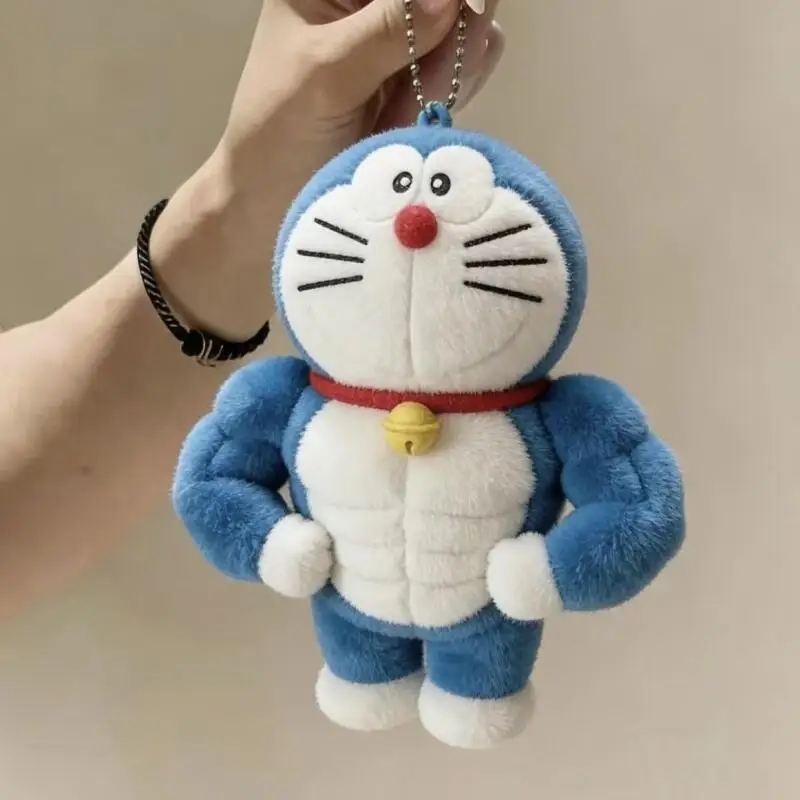 Anime Doraemon Fitness Muscle Plush Toy Keychain Decoration Bag Pendant Cute Couple Backpack Zipper Pendant Boy's Birthday Gift