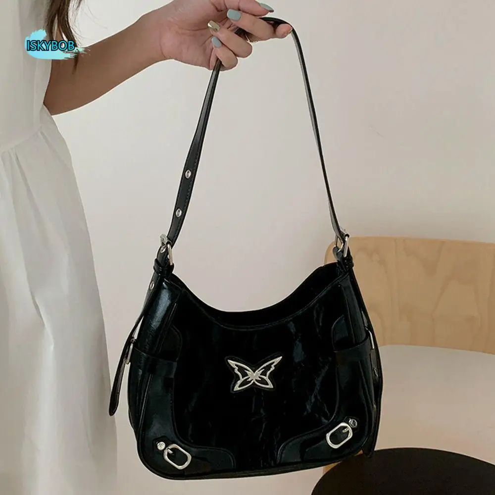 

Sweet and Cool Pu Leather Butterfly Underarm Bag Handbag Vintage Retro Shoulder Bag Large Capacity Rivet Girls/Female