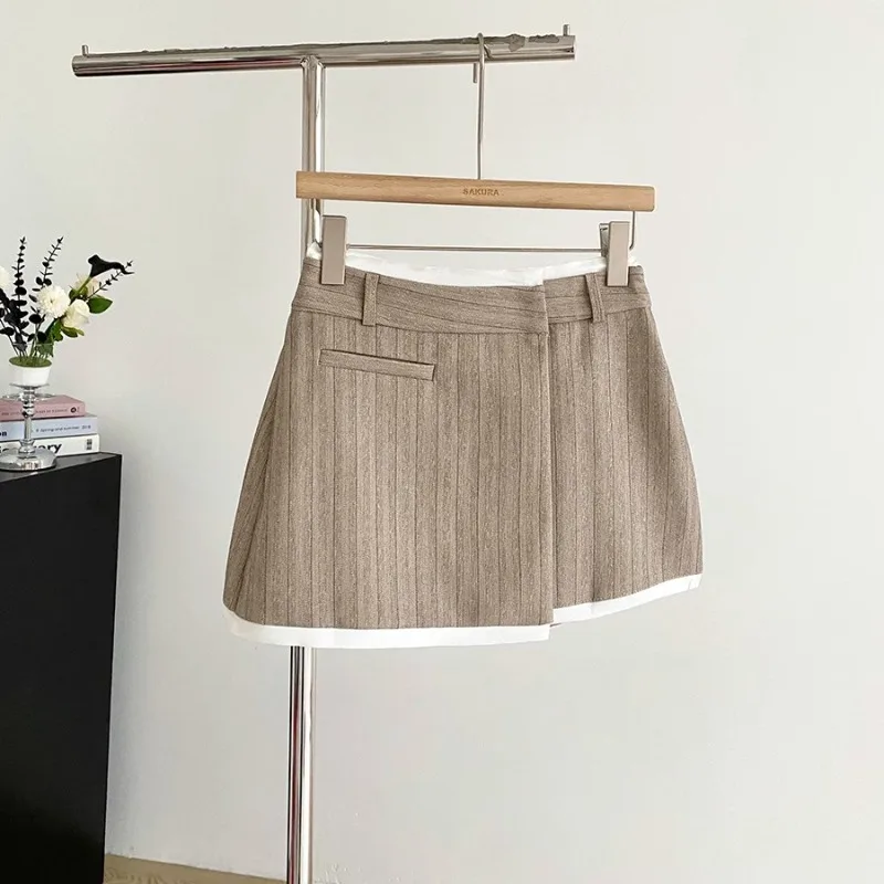 Koreaanse Stijl Onregelmatige Casual Gestreepte A-lijn Rok Vrouwen 2025, Zomer Nieuwe Hoge Taille Contrast Kleur Patchwork Sexy Mini Rok