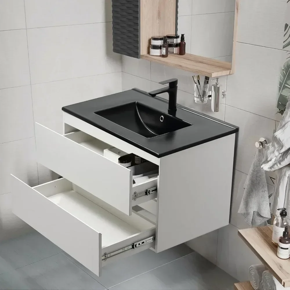 

Bathroom Dresser,36"Wall Mounted Floating Vanity Two Drawers Storage Cabinet WithCeramic Integrated Sink,Bathroom vanity cabinet